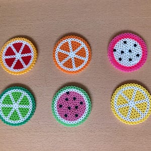 Fruit Slice Perler Bead Coaster Set – Handmade Decor (Set of 6)