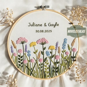 Wedding Wildflowers Hand Embroidered Hoop Art Custom Wedding Embroidery Hoop with Flowers and Names Personalized Embroidery Gift for Couple