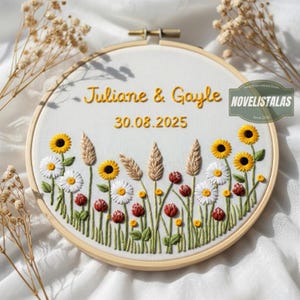 Wedding Wildflowers Hand Embroidered Hoop Art Custom Wedding Embroidery Hoop with Flowers and Names Personalized Embroidery Gift for Couple