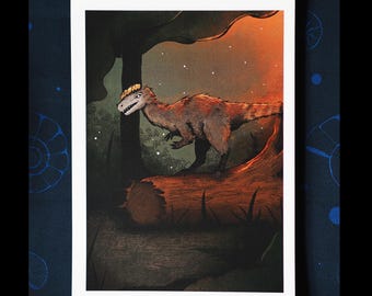 Lámina artística de Protoceratosaurus / Dinosaurio, ilustración paleontológica