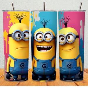 Minions-Inspired Tumbler Wrap PNG | Funny Yellow Kids Cartoon Characters Drinkware Sublimation Design | 20oz Skinny Tumbler Digital Download