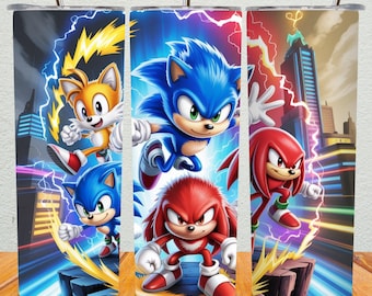 Envoltura para vaso Speed Star Heroes PNG / Envoltura para vaso delgado de 20 oz con personaje de la película Hedgehog / Envoltura para vaso Speedy Design de Movie Trio PNG con sublimación