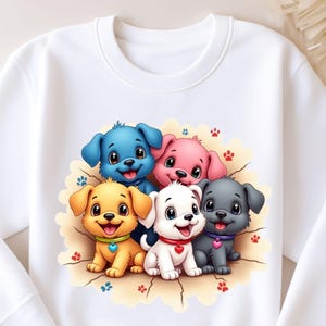 Cute Colorful Puppies T-Shirt | Cute Dog PNG |Adorable Dog Pack Digital Download | Kids and Pet Lovers Shirt Print | Sublimation Design