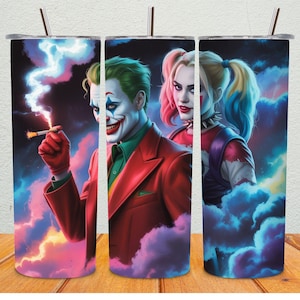 DC Comic Villains 20oz Tumbler Wrap | Joker Inspired  Action Duo Villains Cup Wrap | PNG Digital Download