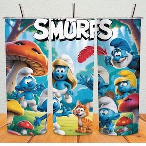 Cute Cartoon Creatures 20oz Skinny Tumbler Design PNG – Blue Cartoon Characters 20oz Tumbler Wrap Design – Digital Download for Sublimation