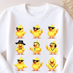 Cool Duck PNG Clipart Bundle | 9 Cute Duck Designs Clipart Funny Yellow Ducks with Sunglasses | Digital Download for T-Shirts, Sublimation