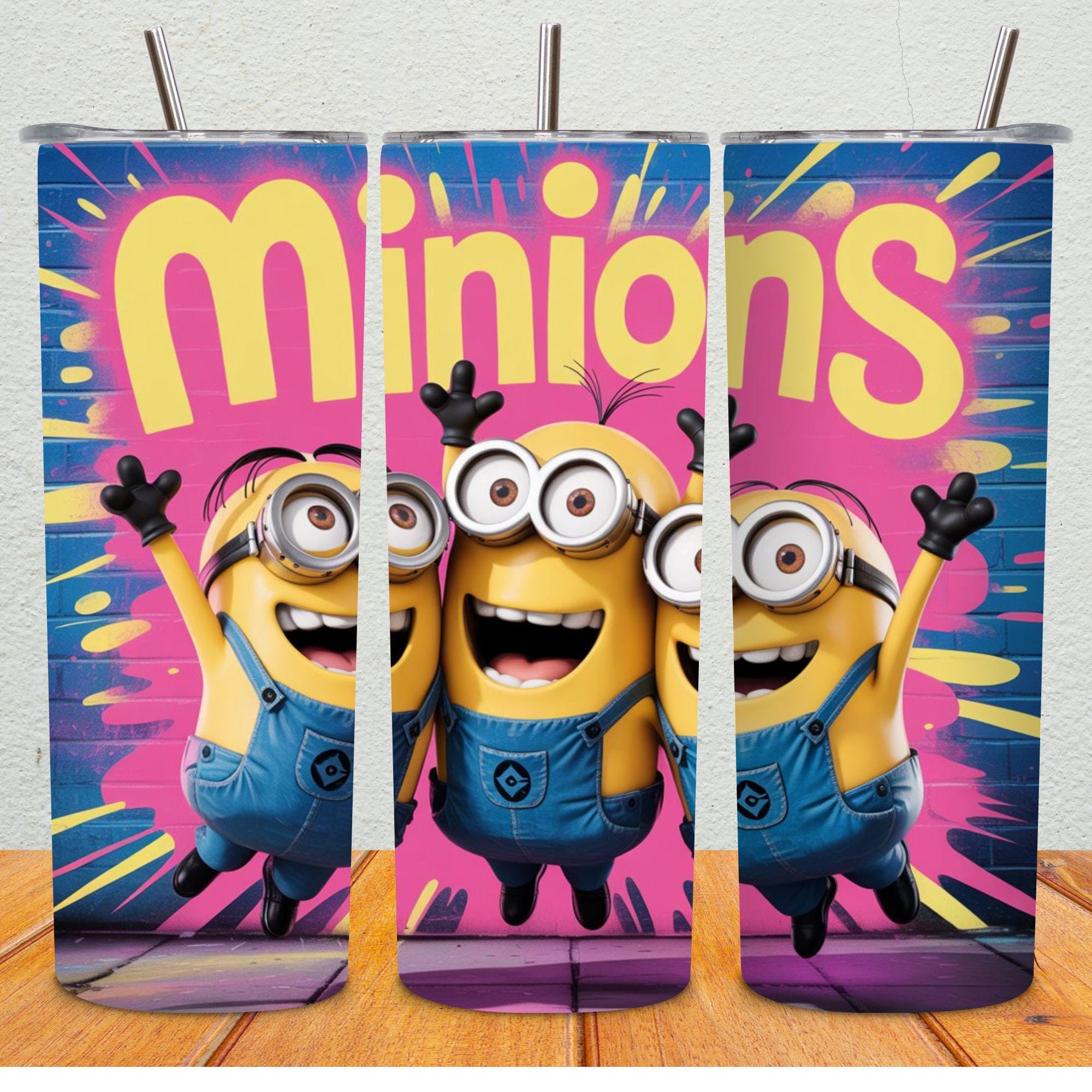 Envoltorio inspirado en los Minions para vaso delgado de 20 oz / Diseño de envoltorio digital de dibujos animados coloridos PNG / Descarga instantánea de adorables personajes animados