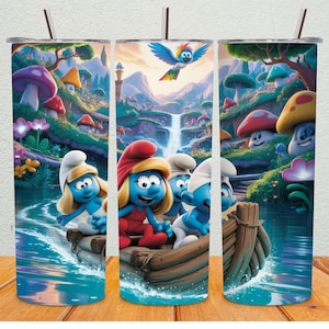 Cartoon Tumbler Wrap PNG: Whimsical Blue Characters (Digital Download for Sublimation 20oz Tumbler)