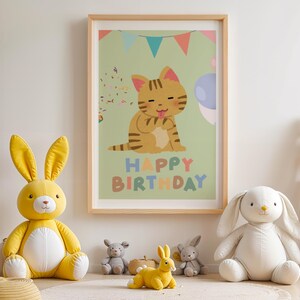 Poster Joyeux anniversaire Kitty | Adorable première étape du premier anniversaire et carte d'anniversaire pour animal de compagnie de votre chat, jolie carte postale, fête, décoration, bébé, tout-petit