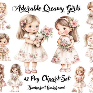 Acuarela de niñas lindas, niñas imprimibles, clipart de niñas pequeñas, arte lindo para guardería, guardería de niñas en colores pastel