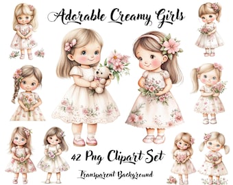 Watercolor Digital Cute Girls, Printable Girls, Little Girls Clipart, Cute Nursery Art, Baby Girls Nursery Pastel Color, Scrapbooking