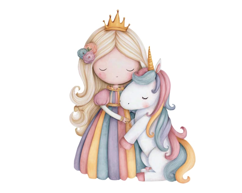 56 PNG L Unicorn and Princess Clipart Set | Watercolor Pngs | Cute ...