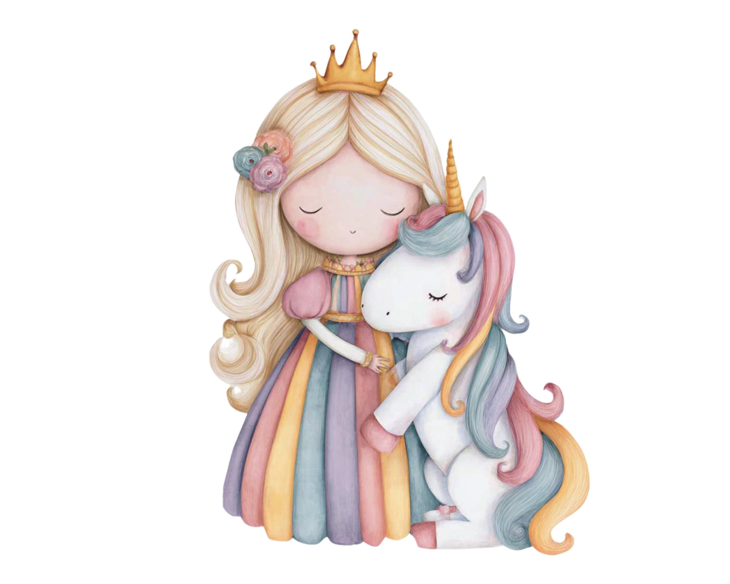 56 PNG l Unicorn and Princess Clipart Set | Watercolor PNGs | Cute ...