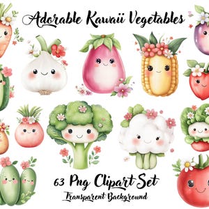 Süße Kawaii Gemüse Clipart, Kawaii Gemüse, Gemüse Clipart, kommerzielle Nutzung, Zwiebel, Gurke, Mais, Tomate, Karotte, Salat