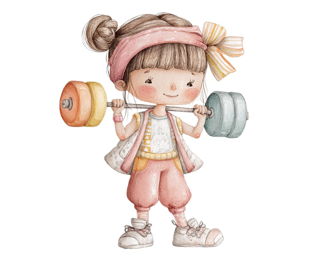27 PNG Cute Girls at the Gym Clipart Set , Cute, Watercolor Clipart for ...