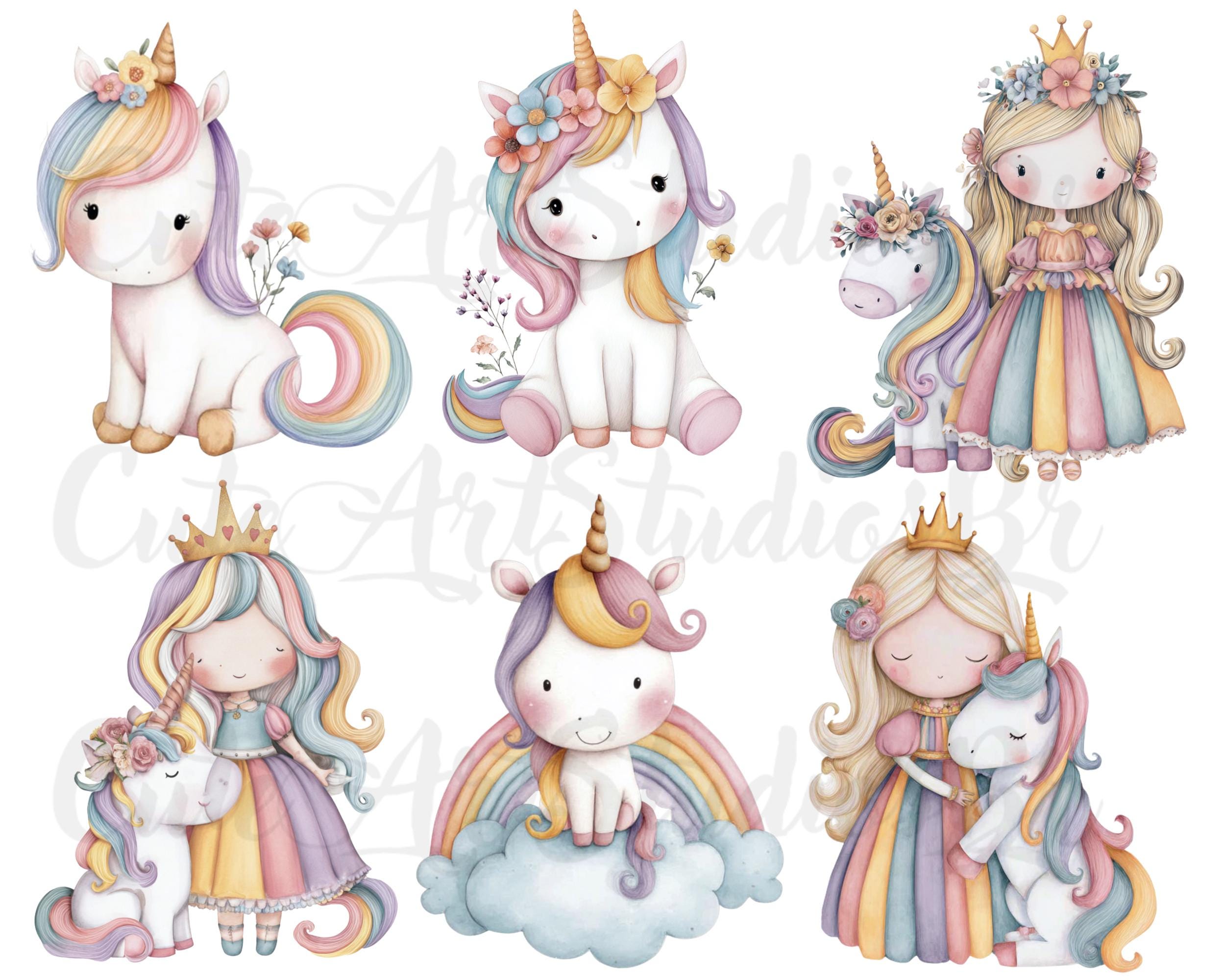 56 PNG l Unicorn and Princess Clipart Set | Watercolor PNGs | Cute ...
