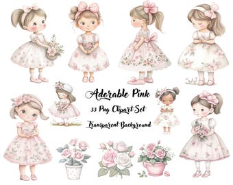 Watercolor Cute Girls, Printable Girls, Little Girls Clipart, Cute Nursery Art, Baby Girls Nursery Pink