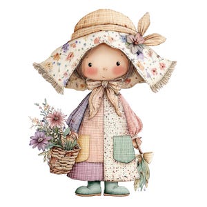 17 PNG Cute Girls Clipart | Sunbonnet Girls, Pastel Color Clipart - Watercolor PNG |  Commercial Use _ Sunbonnet and Flowers