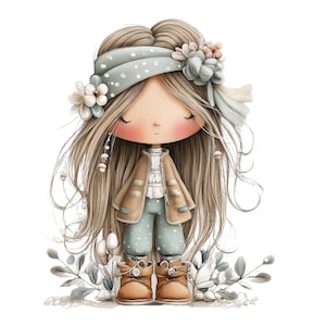 29 PNG Set di clipart di ragazze carine | Ragazze floreali carine, clipart boho pastello carine per lavoretti e inviti - Boho Beatrice Girls