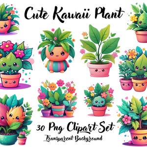 Kawaii Plant Clipart, Cute Plant, Clipart, Watercolor Plant