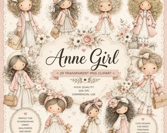 29 PNG Watercolor Cute Girls Clipart, Dolls Clipart, Printable Clipart, Baby Girls, Instant Download, Commercial Use - Anne Girl