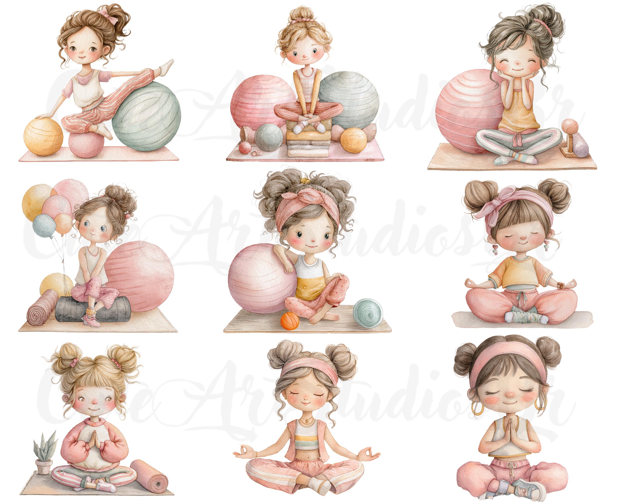 27 PNG Cute Girls at the Gym Clipart Set , Cute, Watercolor Clipart for ...
