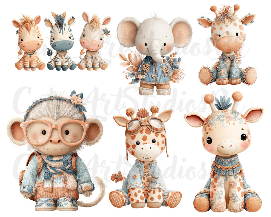35 PNG Watercolor Safari Animals Clipart, Cute Jungle , Nursery Animals ...