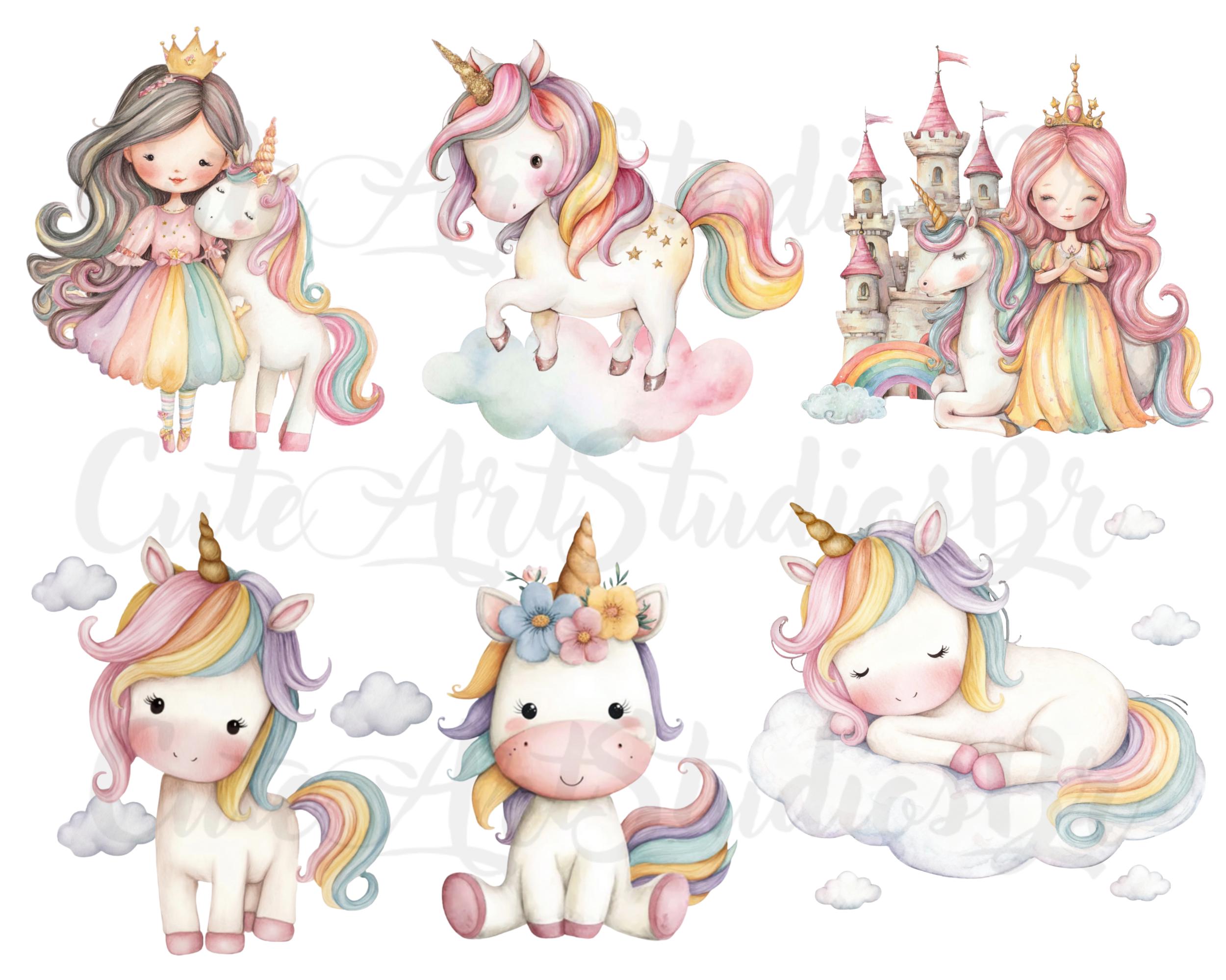 56 PNG l Unicorn and Princess Clipart Set | Watercolor PNGs | Cute ...