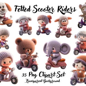 Wolle gefilzt süße Tiere Clipart, süße Tiere, Aquarell Tiere, Kindergarten Tiere Clipart, Hunde, Roller, Maus, Elefant, Bär, Katze