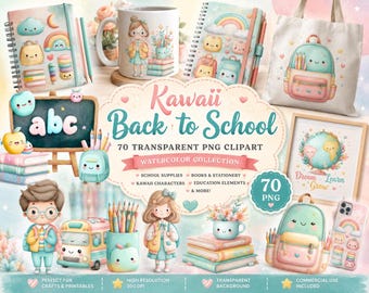 Watercolor Digital Stationery, Printable , Pencil, Colored Pencil, Calculator, Ruler, Scrapbooking, Kawaii Clipart