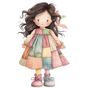 20 PNG Watercolor Cute Girls Clipart , Dolls Clipart , Printable Clipart,  Baby Girls, Instant Download, Commercial Use - Cute Patchwork