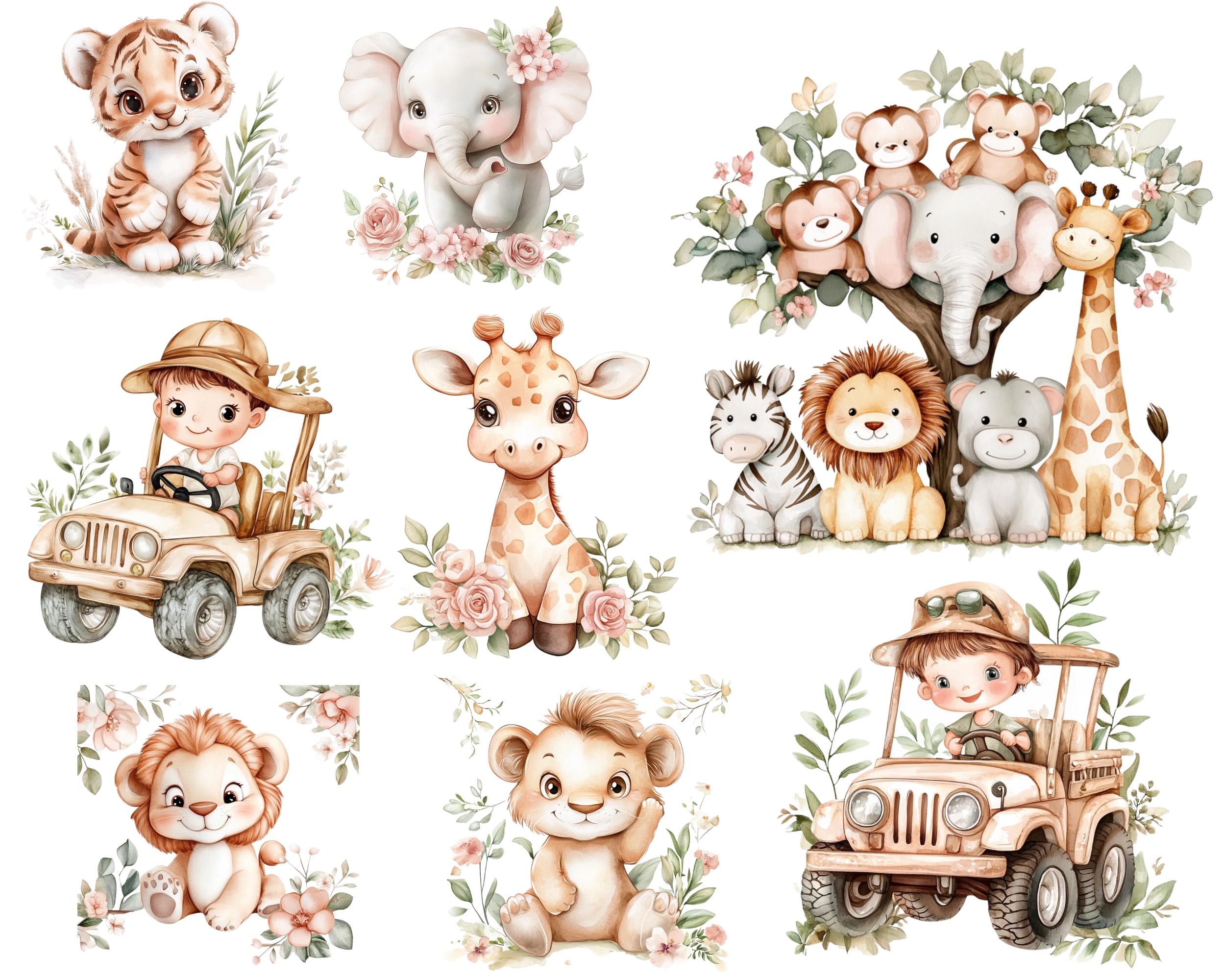37 PNG Watercolor Safari Animals Clipart, Cute Jungle , Nursery Animals ...