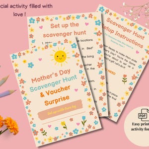 Moederdag speurtocht printbaar spel – Aanwijzingskaarten, liefdesbonnen en 'Teken je moeder'-pagina – DIY-cadeau voor kinderen om moeder te verrassen