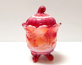 Imperial Slag Glass Candy Dish Red White and Orange