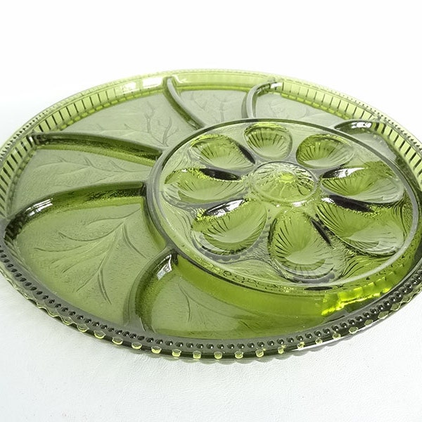 Green Depression Glass Relish Tray Etsy