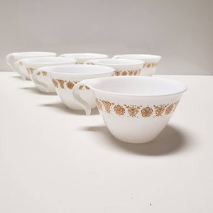 Corelle Pyrex Butterfly Gold Pattern 7 Tea Cups and Cream & Sugar