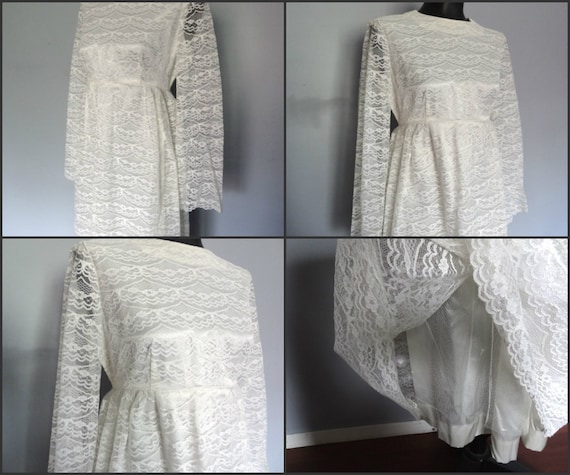 Classic Cream Lace Wedding Dress size Medium Empi… - image 5