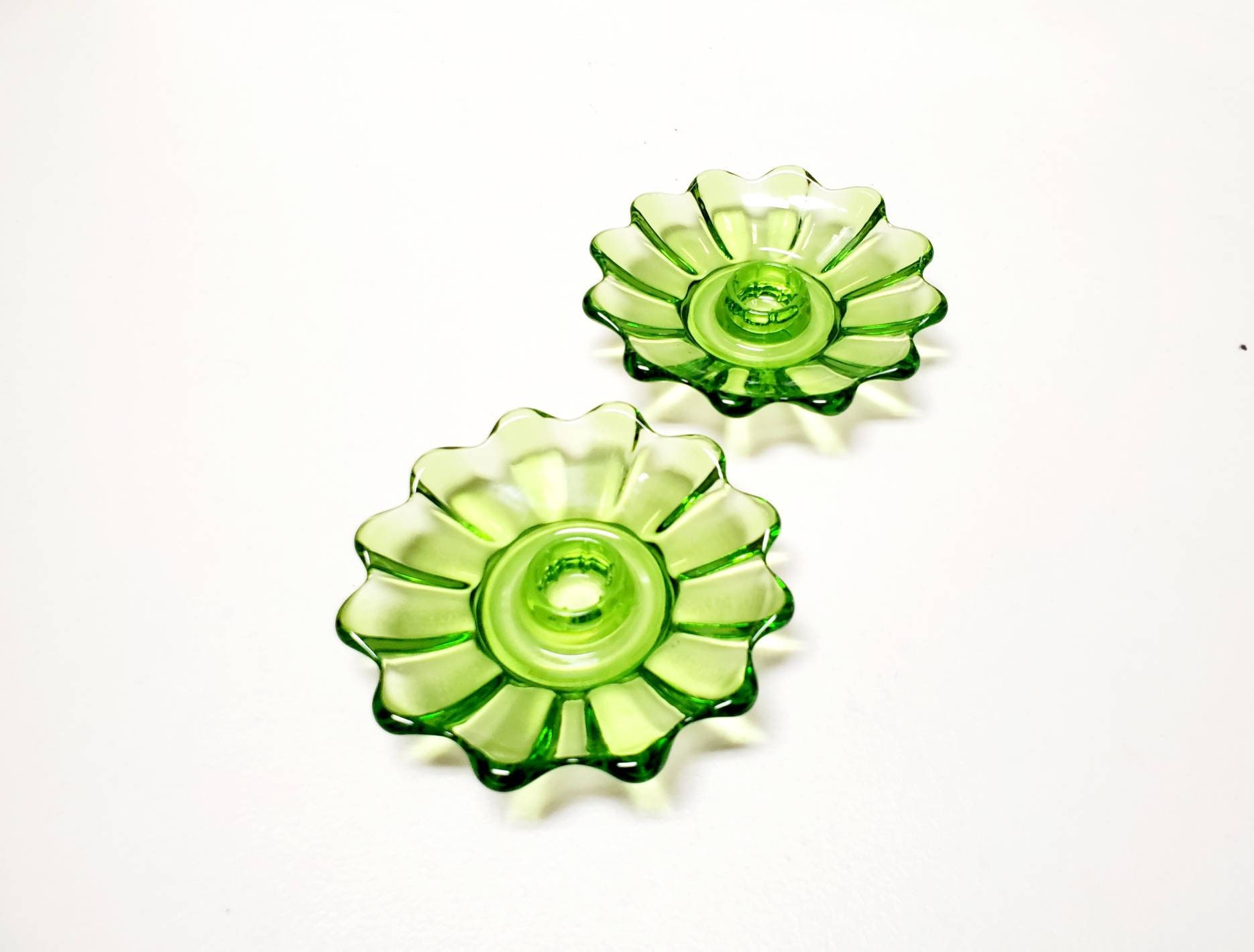 Green Glass Flower Candle Holders Etsy