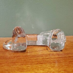 May include: A clear glass bottle stopper shaped like a dog bone.