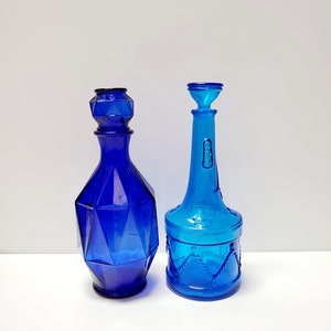 Set of 2 Blue Glass Decanters image 1