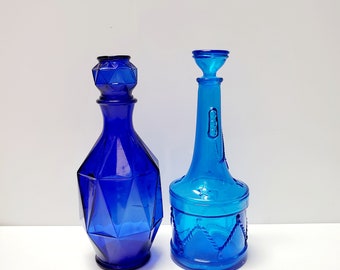 Set of 2 Blue Glass Decanters