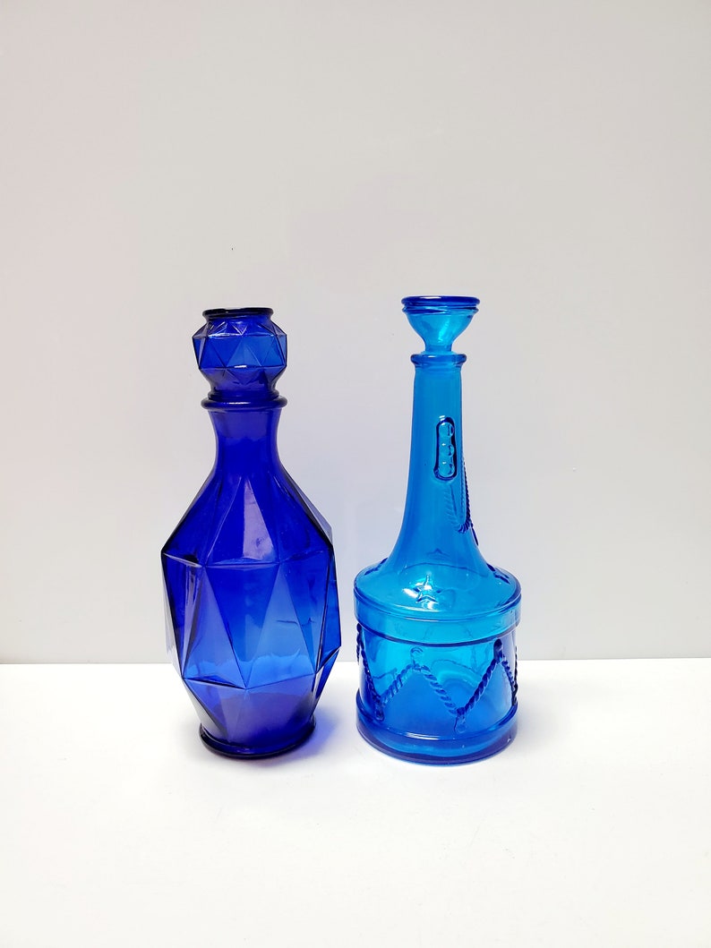 Set of 2 Blue Glass Decanters image 1