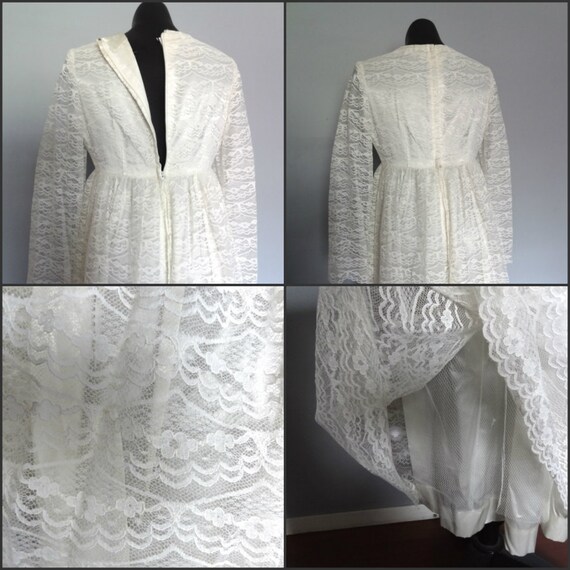 Classic Cream Lace Wedding Dress size Medium Empi… - image 4