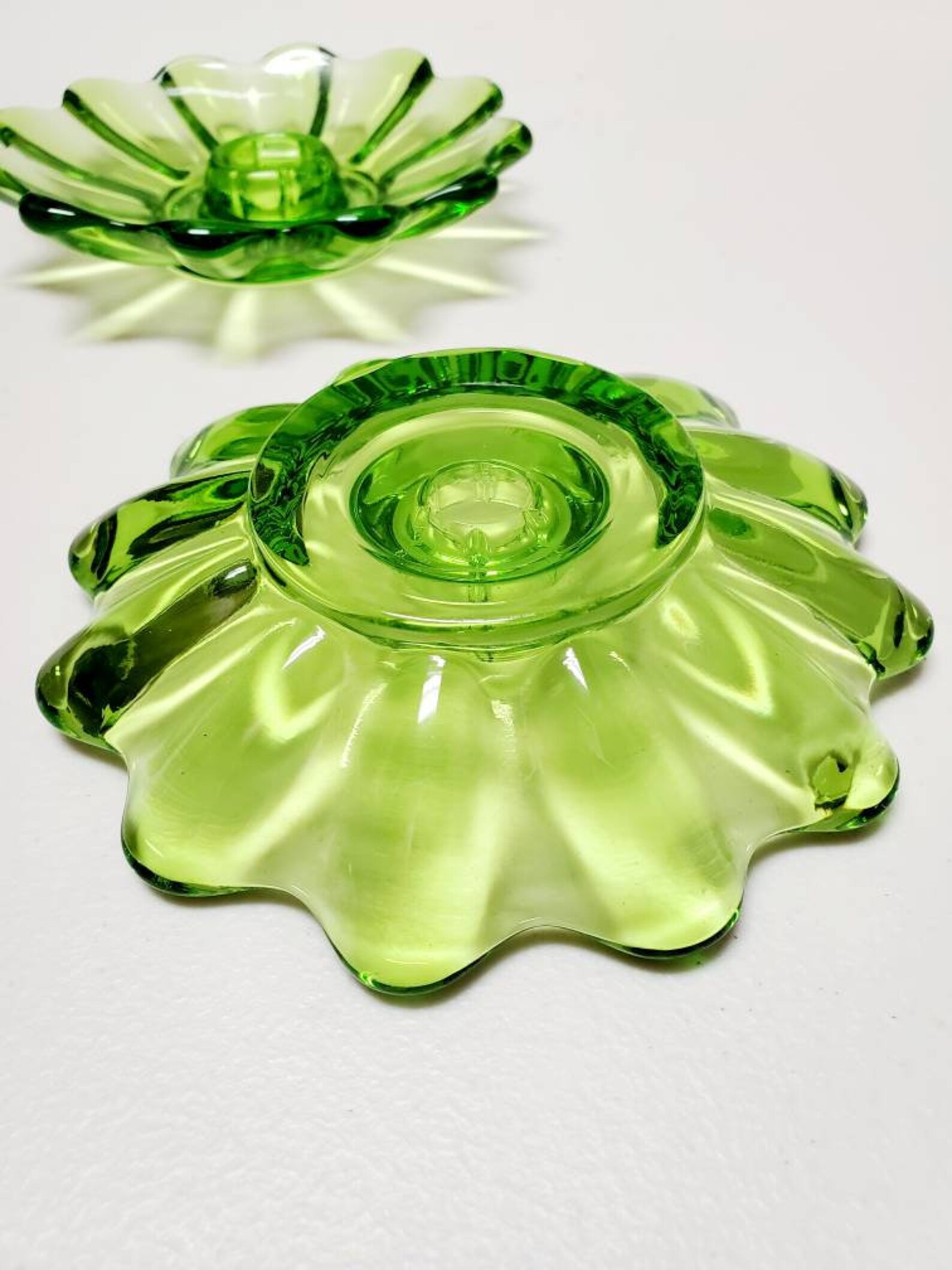 Green Glass Flower Candle Holders Etsy
