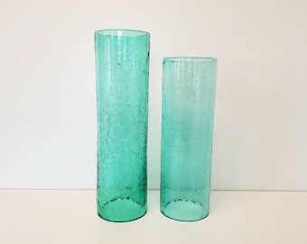 2 Blenko Crackle Glass Hurricane Candle Shades