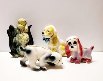 Set of 4 Ceramic Puppy Dog Planters