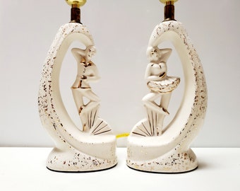 Pair of Mid Century Lamps Ceramic Dancers Rewired