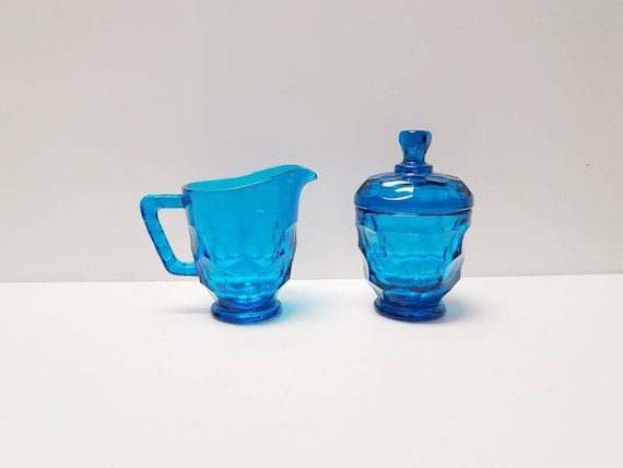 Blunique Viking Glass Cream and Sugar Set Georgian Pattern
