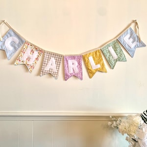 Custom Fabric Name Banner: Handmade Nursery, Hanging Name Sign