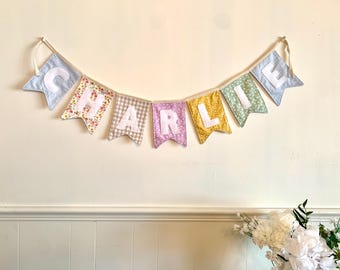 Custom Fabric Name Banner: Handmade Nursery, Hanging Name Sign